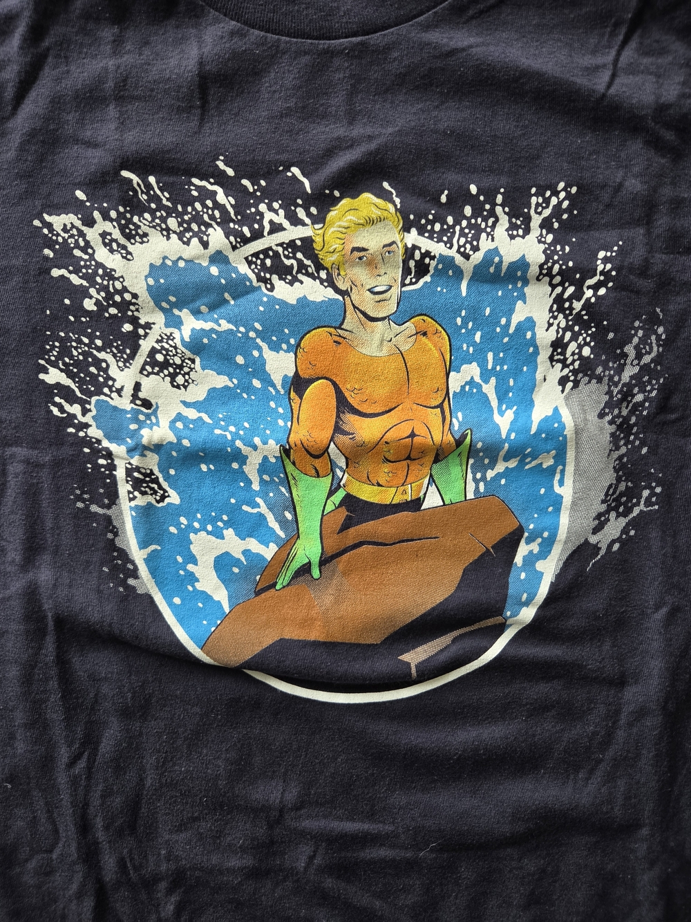 Tultex Black Tee with Comic Superhero and Blue Splash
